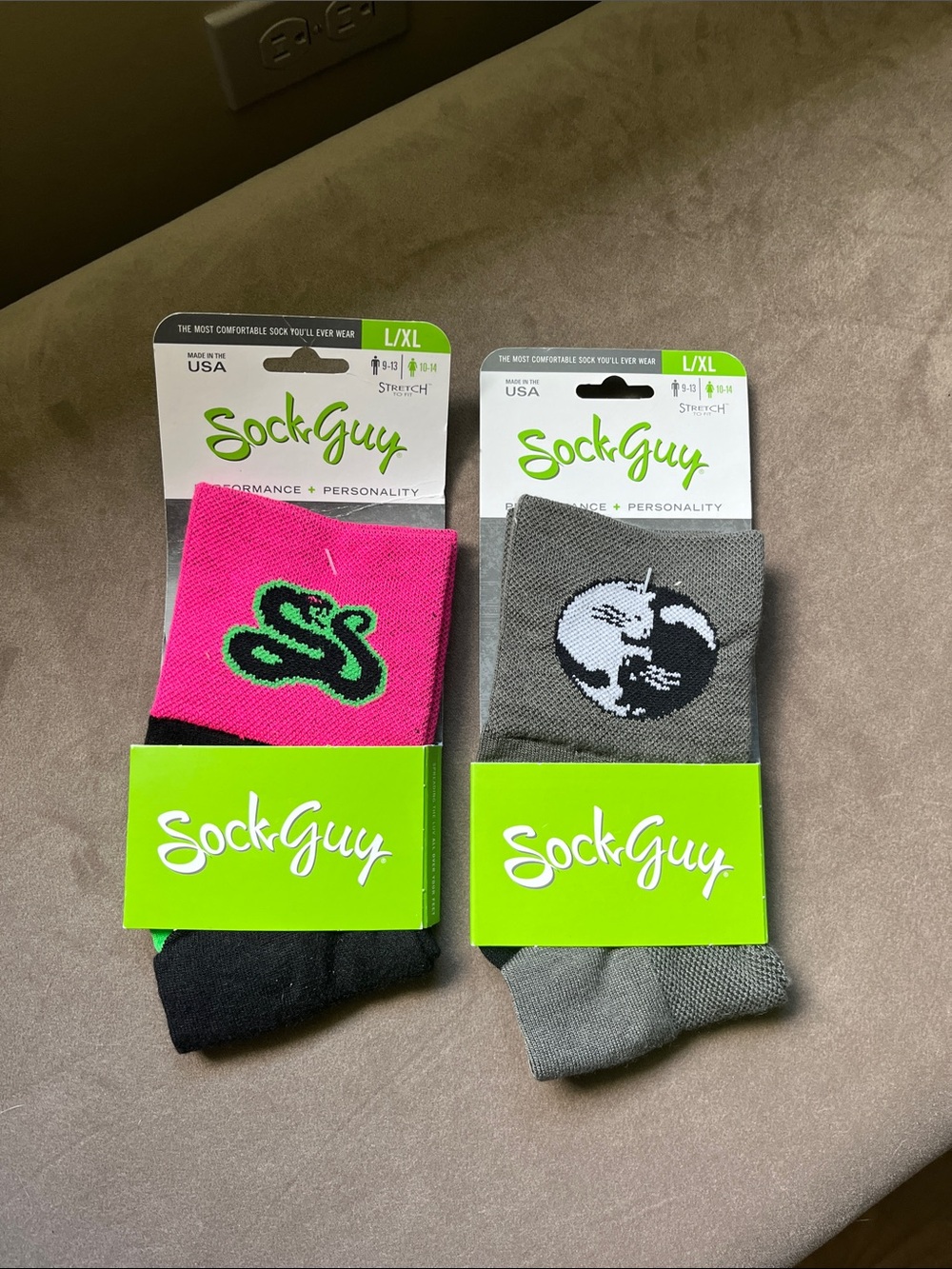 Sock Guy Men’s Casual Crew Socks - Pink & Gray, L/XL